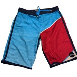 O’Neill Hyperfreak Boardshorts Swim Shorts Men's Size 30 Blue Red Colorblock